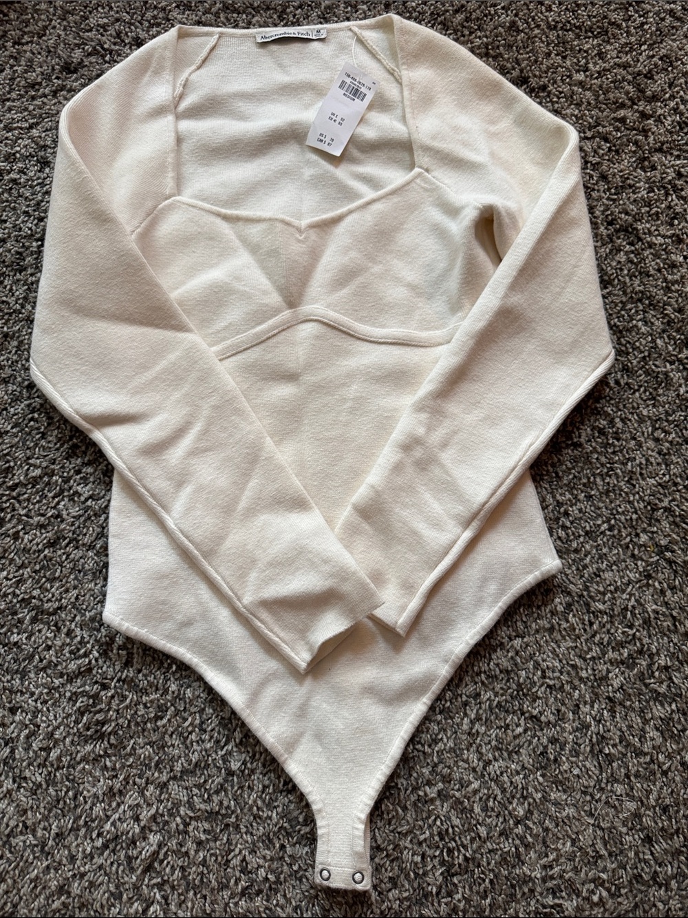 Abercrombie & Fitch Ivory Long-Sleeve Scoop Neck Bodysuit Sweater